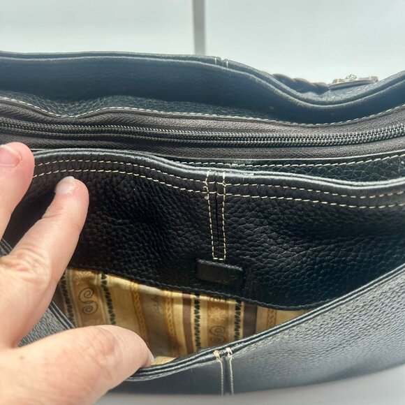 Brighton Leather Woven Tassel‎ Shoulder Bag Black Brown Rectangle Pockets Zipper - Picture 9 of 11